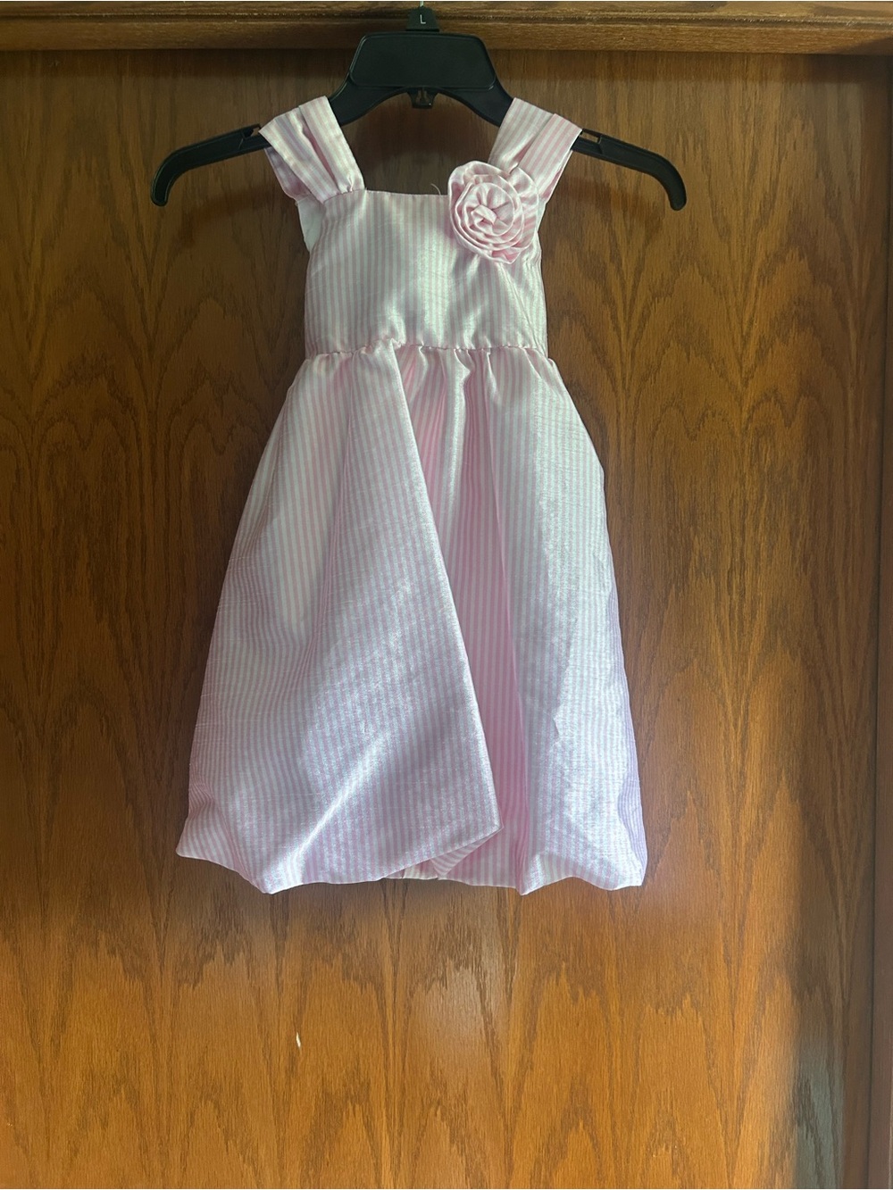 Pink and White Striped Rosette Dress